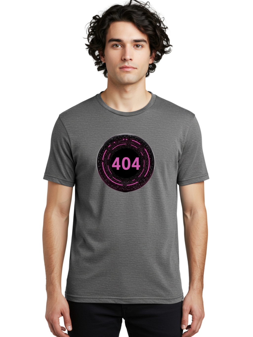 404-3 Men'S Graphic Tee, 100% Cotton, Comfortable Casual Summer Wear, Machine Washable, 404 Error, Page Not Found, Digital Glitch, Pink Neon, Futuristic Design, Cyberpunk Aesthetic, Error Message, Circular Pattern, Binary Code, Website Error Baa060