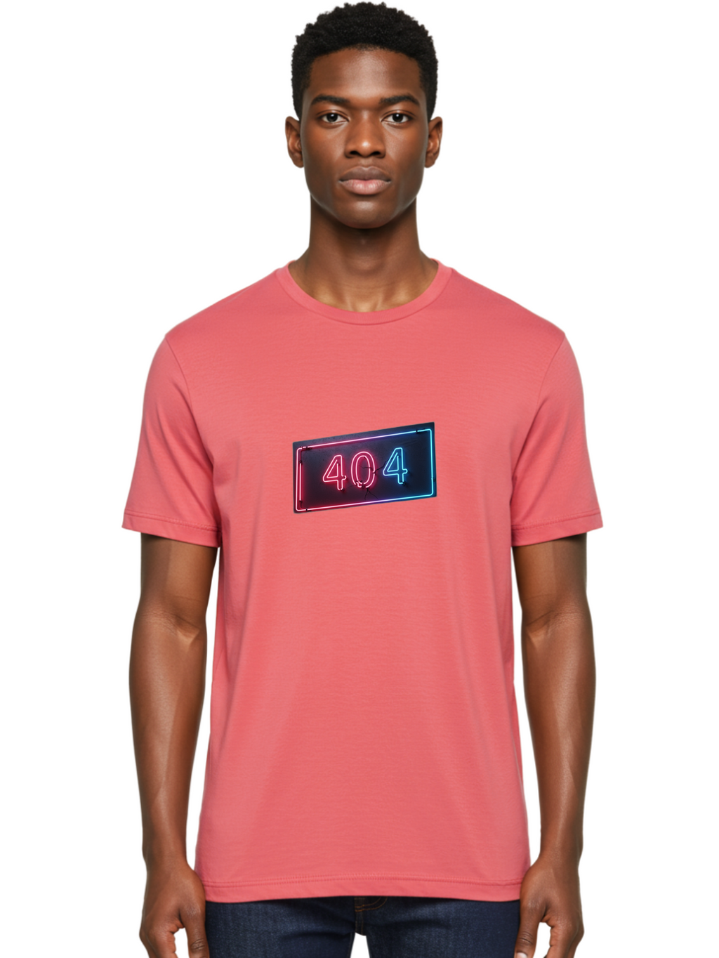 404-4 Men'S Graphic Tee, 100% Cotton, Comfortable Casual Summer Wear, Machine Washable, 404 Error Sign, Neon Sign, Red And Blue Neon, Glowing Numbers, Page Not Found, Error Message, Digital Signage Baa061