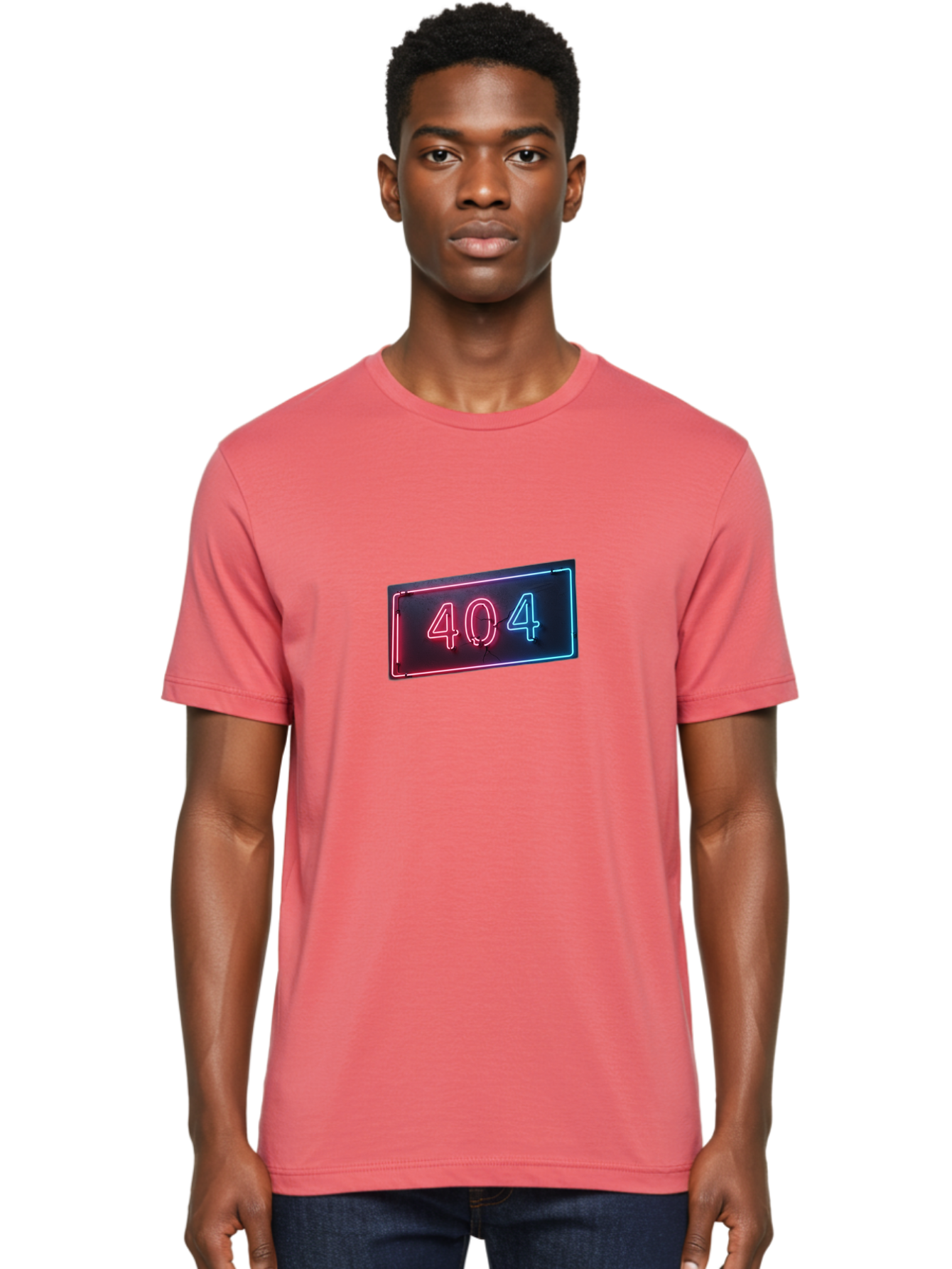 404-4 Men'S Graphic Tee, 100% Cotton, Comfortable Casual Summer Wear, Machine Washable, 404 Error Sign, Neon Sign, Red And Blue Neon, Glowing Numbers, Page Not Found, Error Message, Digital Signage Baa061