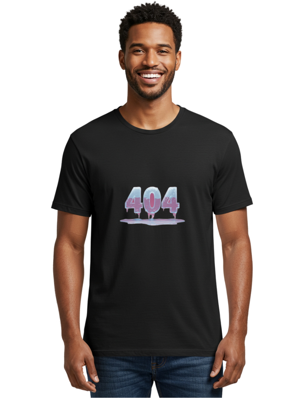 404-5 Men'S Graphic Tee, 100% Cotton, Comfortable Casual Summer Wear, Machine Washable, Melting 404 Error, Distorted Numbers, Liquid Effect, Page Not Found, Website Error, Web Design Glitch, Futuristic Font Baa062