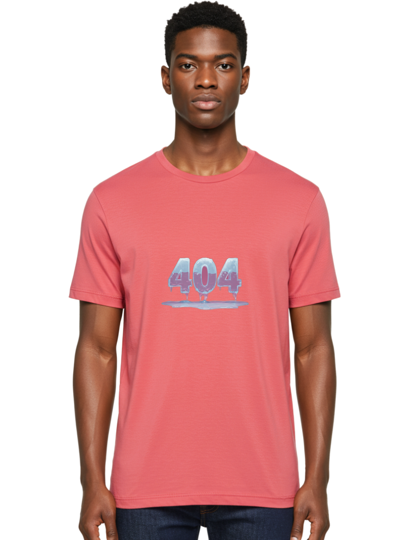 404-5 Men'S Graphic Tee, 100% Cotton, Comfortable Casual Summer Wear, Machine Washable, Melting 404 Error, Distorted Numbers, Liquid Effect, Page Not Found, Website Error, Web Design Glitch, Futuristic Font Baa062