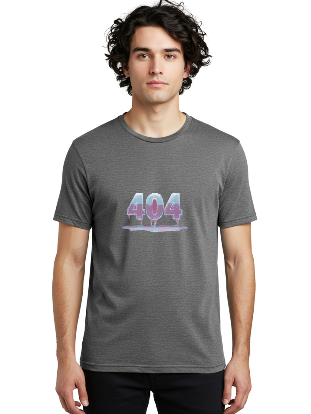 404-5 Men'S Graphic Tee, 100% Cotton, Comfortable Casual Summer Wear, Machine Washable, Melting 404 Error, Distorted Numbers, Liquid Effect, Page Not Found, Website Error, Web Design Glitch, Futuristic Font Baa062