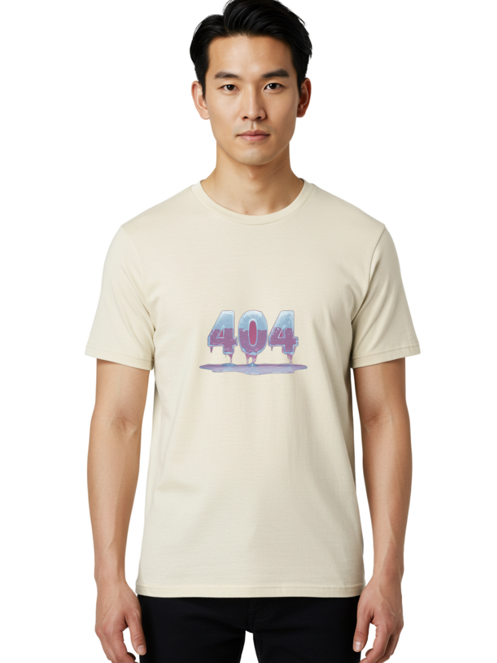 404-5 Men'S Graphic Tee, 100% Cotton, Comfortable Casual Summer Wear, Machine Washable, Melting 404 Error, Distorted Numbers, Liquid Effect, Page Not Found, Website Error, Web Design Glitch, Futuristic Font Baa062
