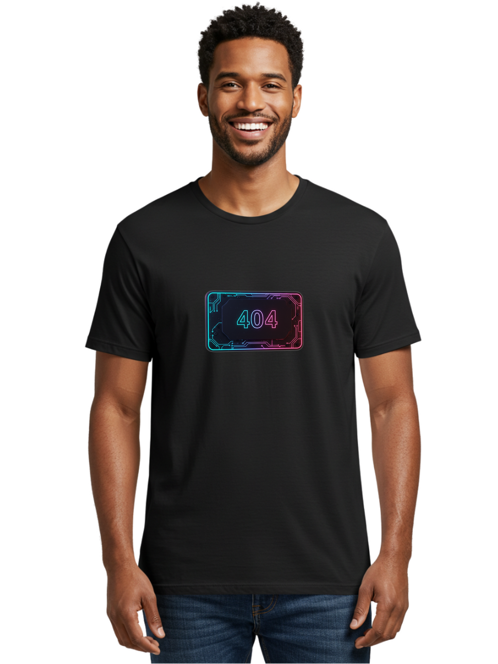 404-8 Men'S Graphic Tee, 100% Cotton, Comfortable Casual Summer Wear, Machine Washable, 404 Error Message, Futuristic Design, Neon Lights, Circuit Board, Error Page, Page Not Found, Tech Glitch, Digital Error Baa065