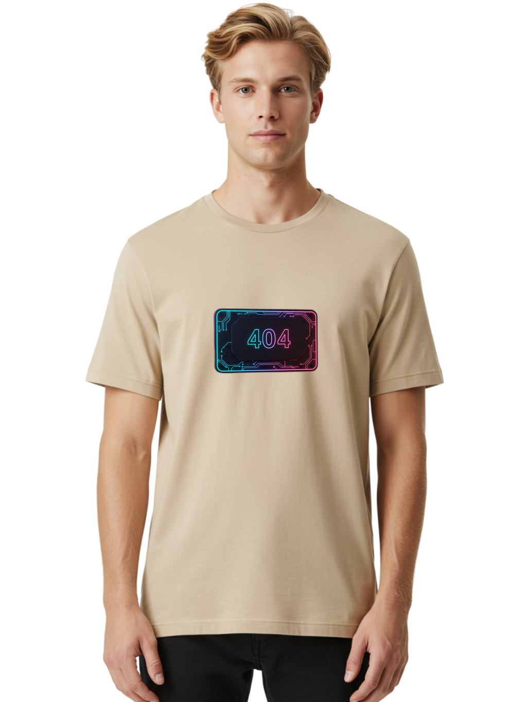 404-8 Men'S Graphic Tee, 100% Cotton, Comfortable Casual Summer Wear, Machine Washable, 404 Error Message, Futuristic Design, Neon Lights, Circuit Board, Error Page, Page Not Found, Tech Glitch, Digital Error Baa065