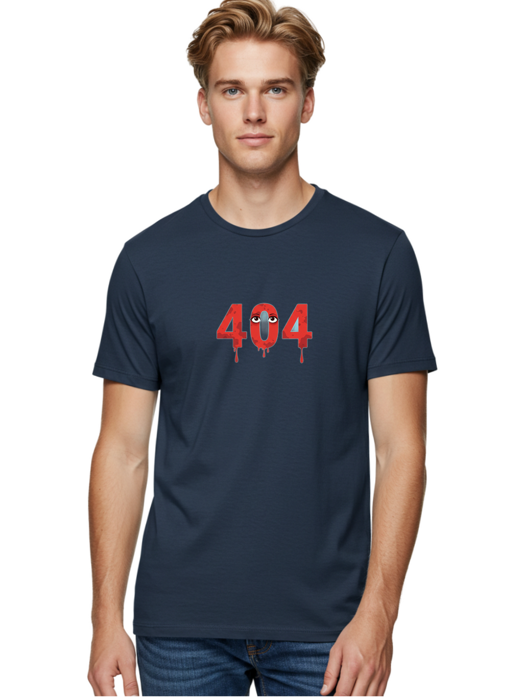 404-9 Men'S Graphic Tee, 100% Cotton, Comfortable Casual Summer Wear, Machine Washable, Error Message, 404 Page Not Found, Creepy Numbers, Dripping Blood, Horror Theme, Eerie Atmosphere, Web Design Element, Glitch Art Baa066