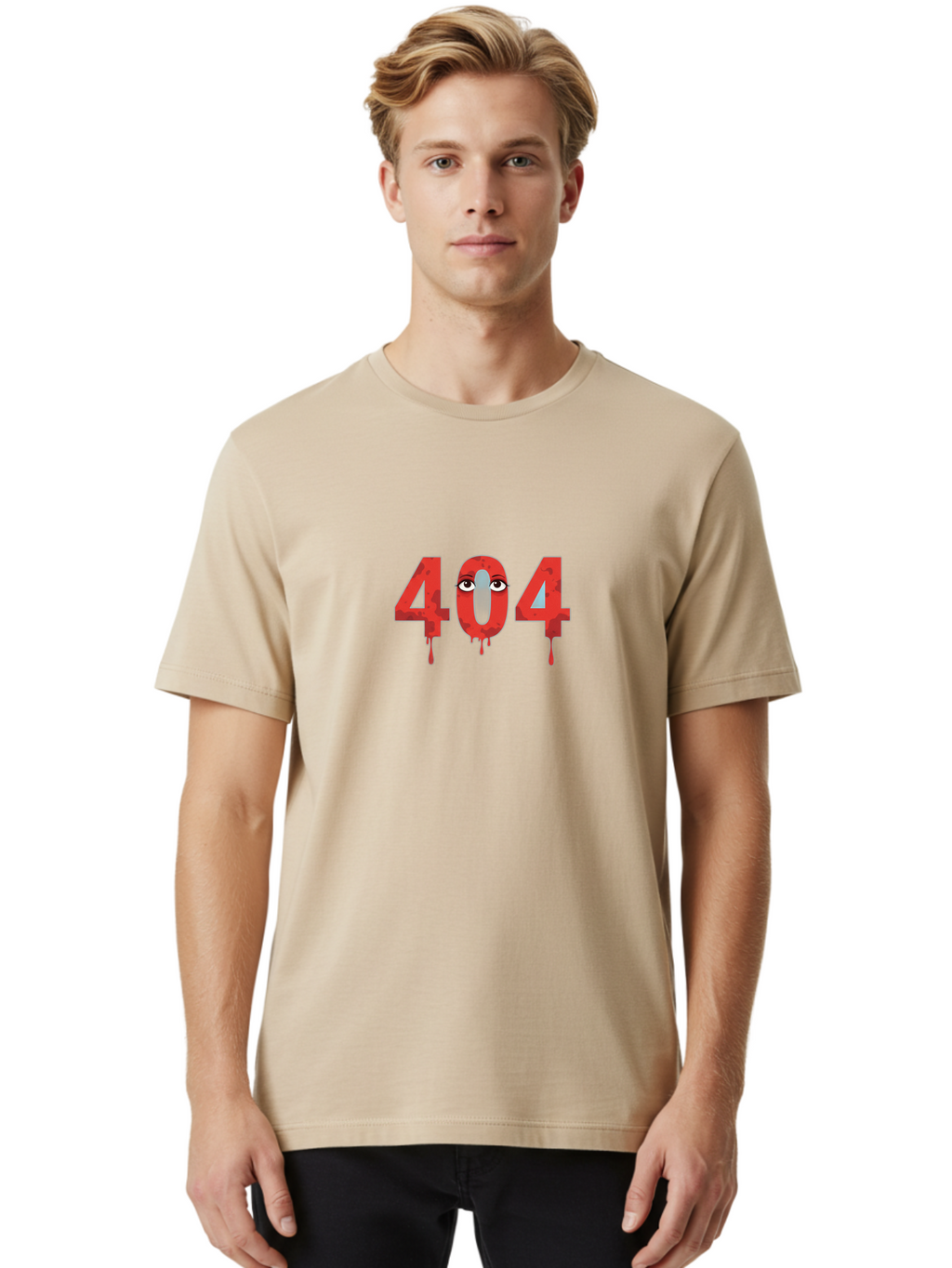 404-9 Men'S Graphic Tee, 100% Cotton, Comfortable Casual Summer Wear, Machine Washable, Error Message, 404 Page Not Found, Creepy Numbers, Dripping Blood, Horror Theme, Eerie Atmosphere, Web Design Element, Glitch Art Baa066