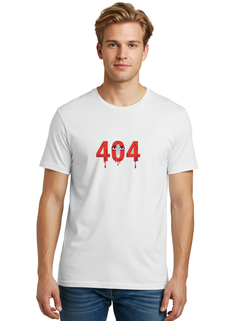 404-9 Men'S Graphic Tee, 100% Cotton, Comfortable Casual Summer Wear, Machine Washable, Error Message, 404 Page Not Found, Creepy Numbers, Dripping Blood, Horror Theme, Eerie Atmosphere, Web Design Element, Glitch Art Baa066