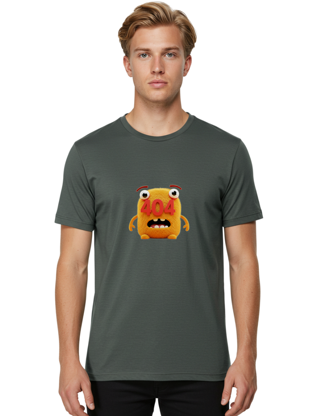 404-Character-1 Men'S Graphic Tee, 100% Cotton, Comfortable Casual Summer Wear, Machine Washable, Error Message, 404 Page Not Found, Cartoon Character, Angry Face, Red Numbers, Fuzzy Texture, Eyeballs Popped Out, Shocked Expression, Baa067