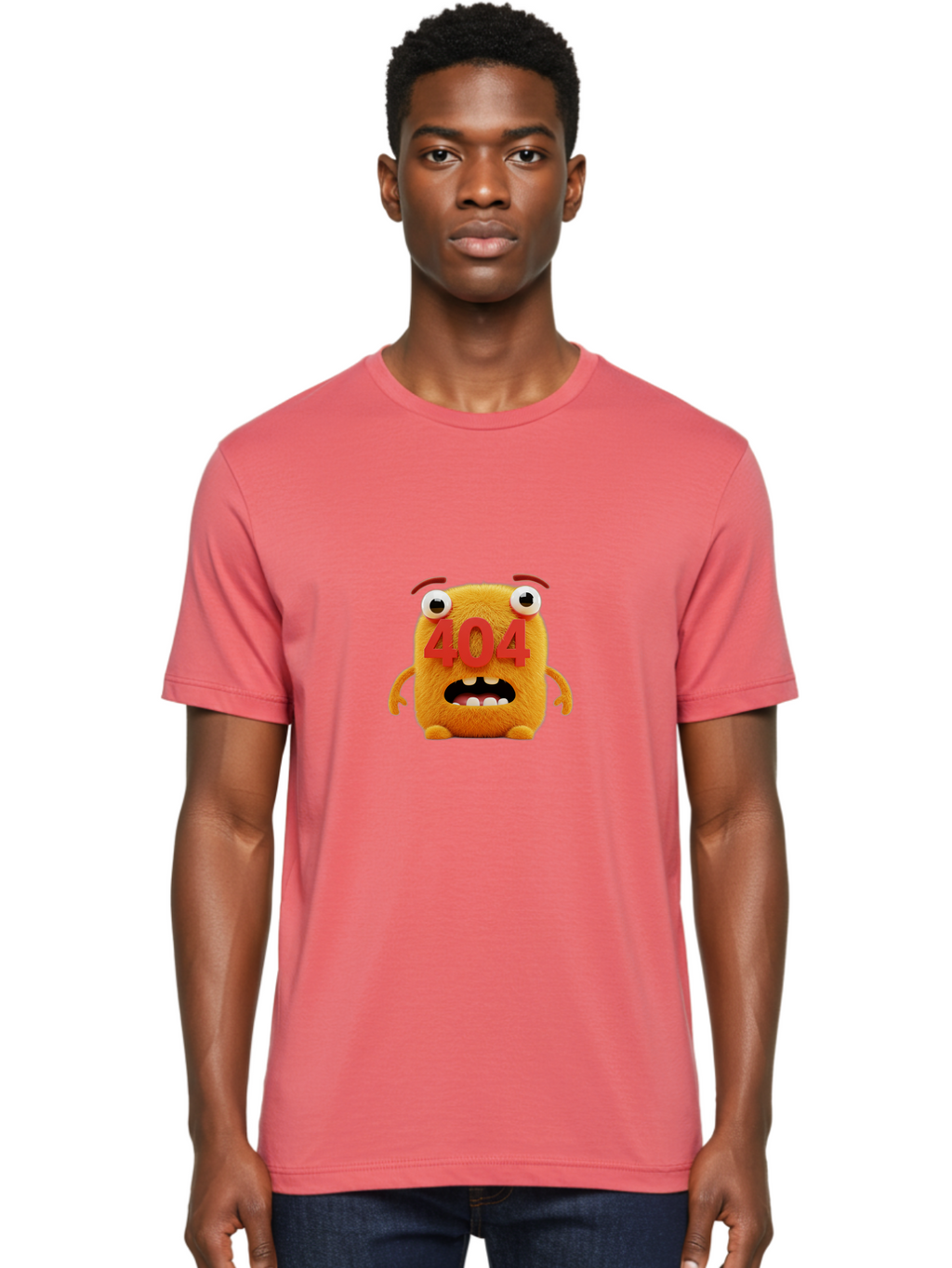 404-Character-1 Men'S Graphic Tee, 100% Cotton, Comfortable Casual Summer Wear, Machine Washable, Error Message, 404 Page Not Found, Cartoon Character, Angry Face, Red Numbers, Fuzzy Texture, Eyeballs Popped Out, Shocked Expression, Baa067
