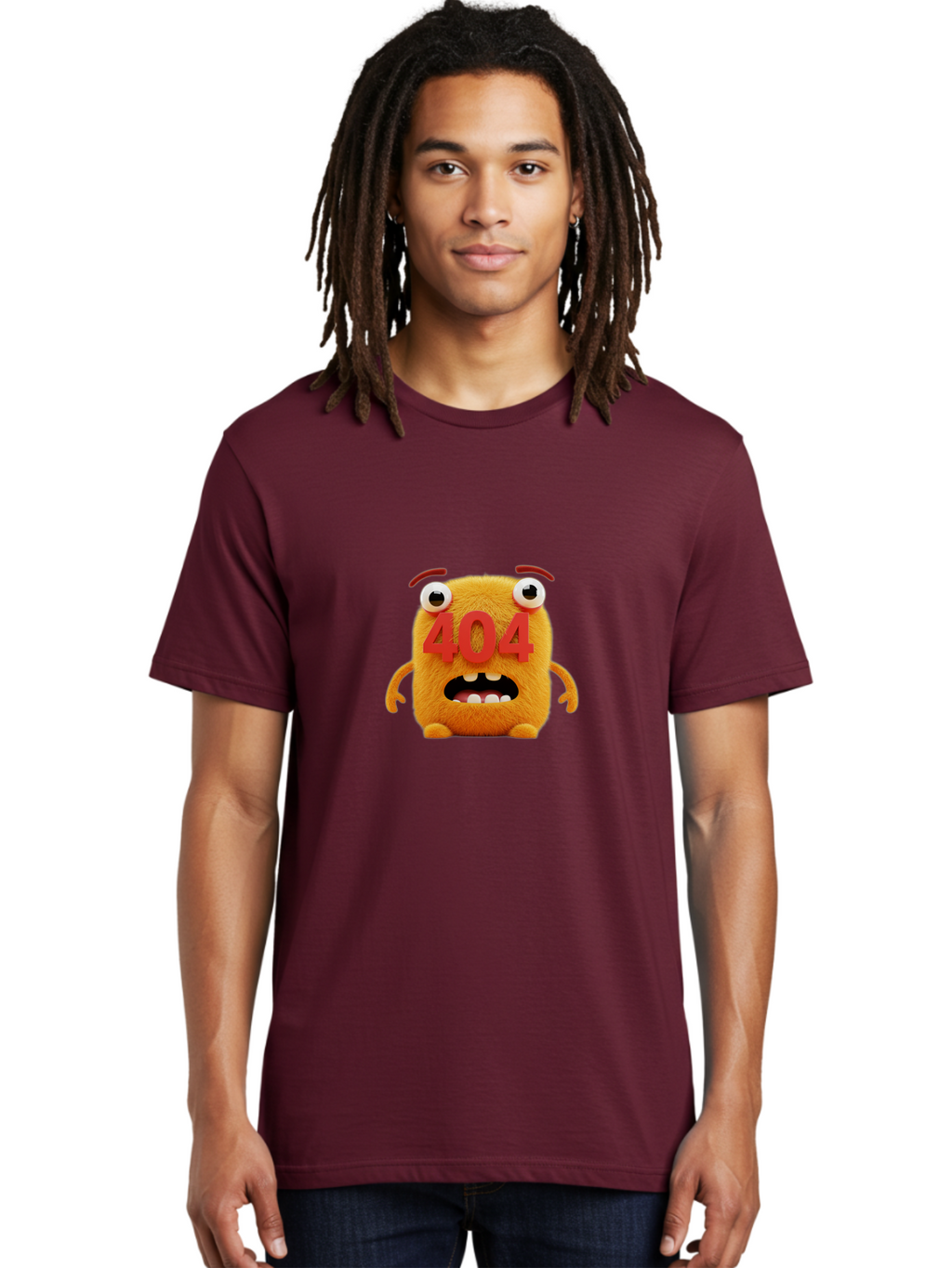 404-Character-1 Men'S Graphic Tee, 100% Cotton, Comfortable Casual Summer Wear, Machine Washable, Error Message, 404 Page Not Found, Cartoon Character, Angry Face, Red Numbers, Fuzzy Texture, Eyeballs Popped Out, Shocked Expression, Baa067