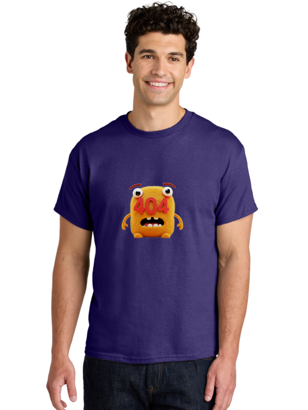 404-Character-1 Men'S Graphic Tee, 100% Cotton, Comfortable Casual Summer Wear, Machine Washable, Error Message, 404 Page Not Found, Cartoon Character, Angry Face, Red Numbers, Fuzzy Texture, Eyeballs Popped Out, Shocked Expression, Baa067