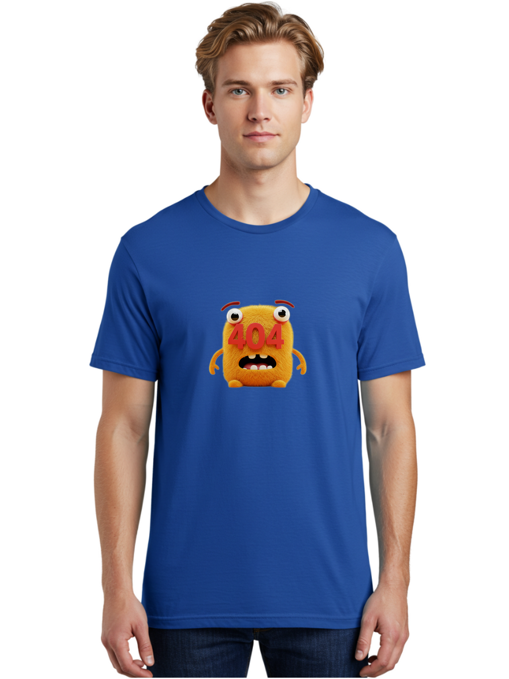 404-Character-1 Men'S Graphic Tee, 100% Cotton, Comfortable Casual Summer Wear, Machine Washable, Error Message, 404 Page Not Found, Cartoon Character, Angry Face, Red Numbers, Fuzzy Texture, Eyeballs Popped Out, Shocked Expression, Baa067