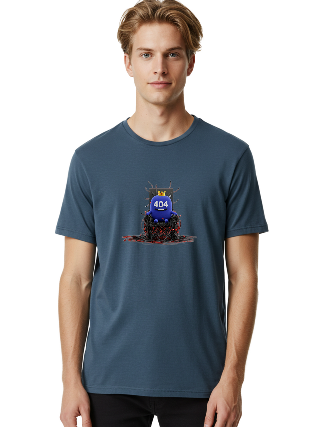 404-Character Men'S Graphic Tee, 100% Cotton, Comfortable Casual Summer Wear, Machine Washable, Error 404, Page Not Found, Broken Links, Digital Chaos, Tangled Wires, Frustrated User, Tech Issue, Online Error Baa068