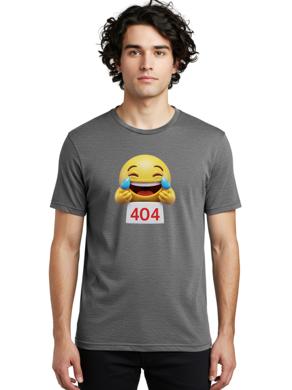 404-Emoji-1 Men'S Graphic Tee, 100% Cotton, Comfortable Casual Summer Wear, Machine Washable, 404 Error, Laughing Emoji, Crying Tears Of Joy, Web Error, Page Not Found, Funny Moments, Online Humor Baa069