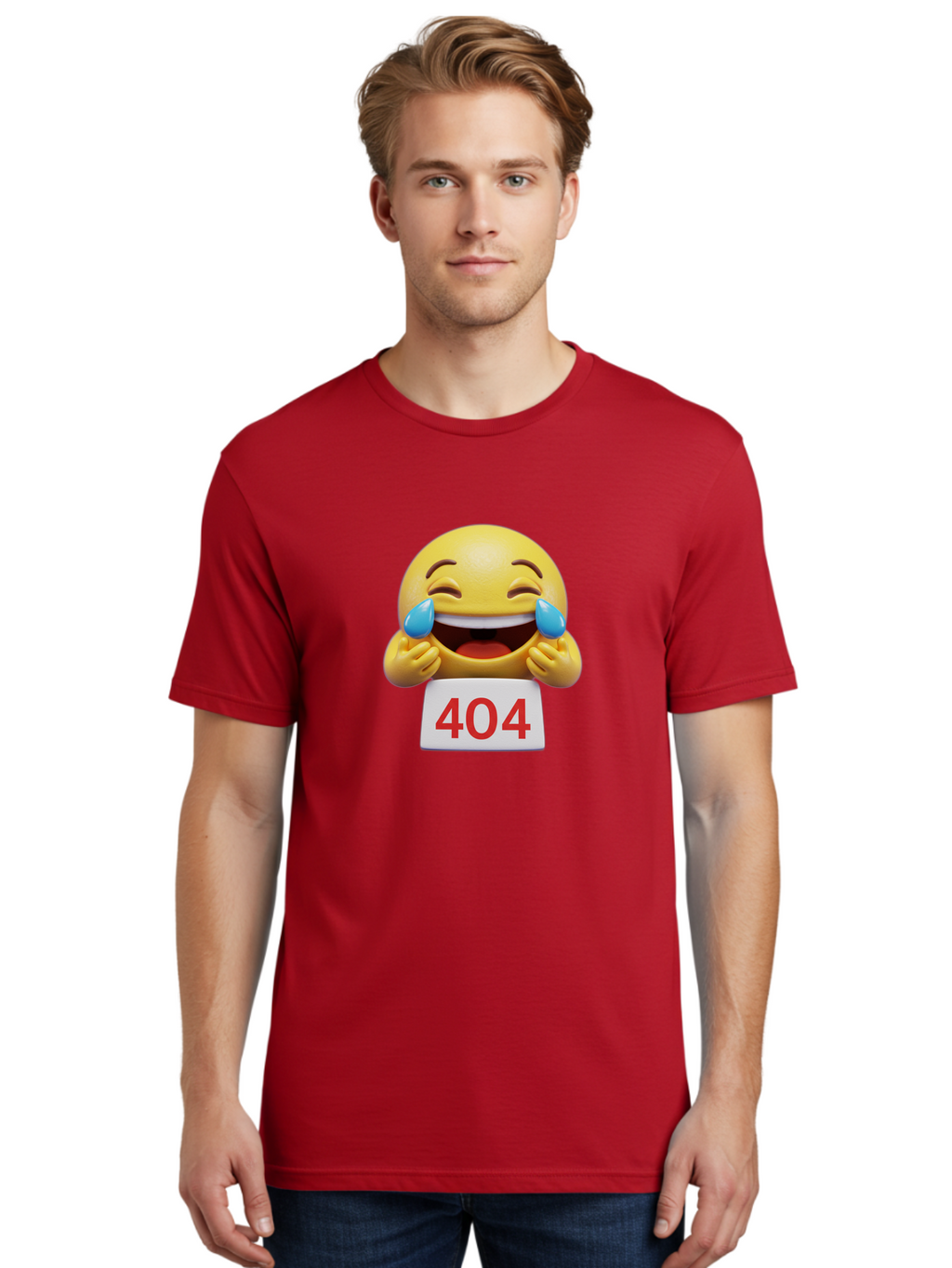 404-Emoji-1 Men'S Graphic Tee, 100% Cotton, Comfortable Casual Summer Wear, Machine Washable, 404 Error, Laughing Emoji, Crying Tears Of Joy, Web Error, Page Not Found, Funny Moments, Online Humor Baa069