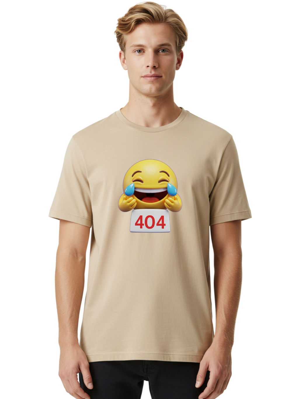 404-Emoji-1 Men'S Graphic Tee, 100% Cotton, Comfortable Casual Summer Wear, Machine Washable, 404 Error, Laughing Emoji, Crying Tears Of Joy, Web Error, Page Not Found, Funny Moments, Online Humor Baa069