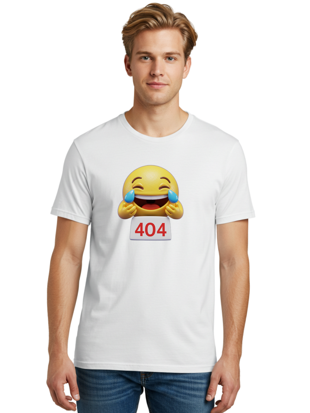 404-Emoji-1 Men'S Graphic Tee, 100% Cotton, Comfortable Casual Summer Wear, Machine Washable, 404 Error, Laughing Emoji, Crying Tears Of Joy, Web Error, Page Not Found, Funny Moments, Online Humor Baa069