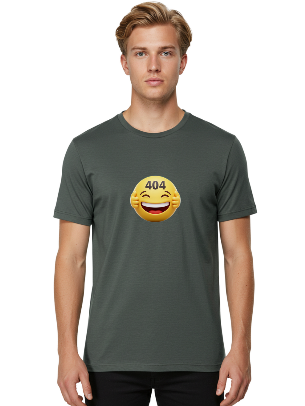 404-Emoji Men'S Graphic Tee, 100% Cotton, Comfortable Casual Summer Wear, Machine Washable, Error 404, Laughing Emoji, Funny Face, Humor, Internet Meme, Page Not Found, Error Message, Comedic Relief Baa071