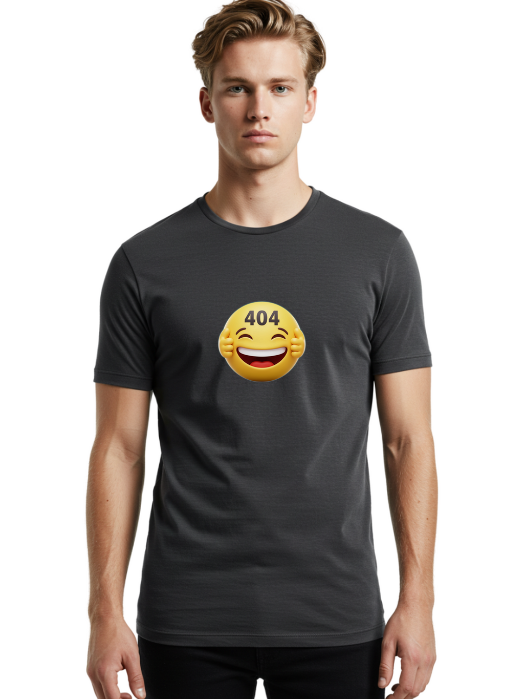 404-Emoji Men'S Graphic Tee, 100% Cotton, Comfortable Casual Summer Wear, Machine Washable, Error 404, Laughing Emoji, Funny Face, Humor, Internet Meme, Page Not Found, Error Message, Comedic Relief Baa071