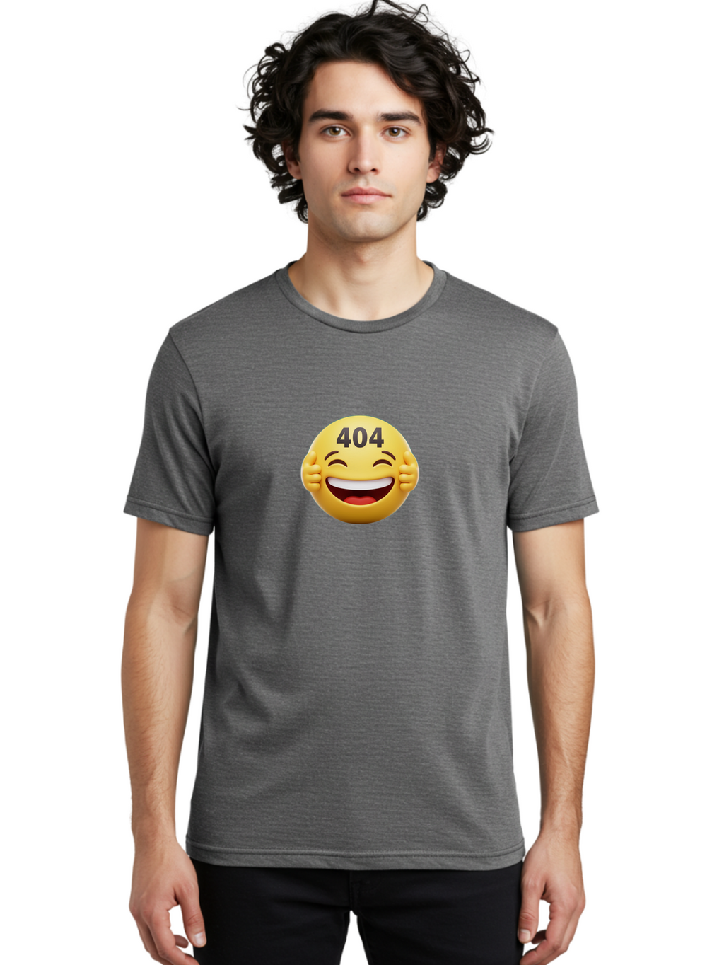 404-Emoji Men'S Graphic Tee, 100% Cotton, Comfortable Casual Summer Wear, Machine Washable, Error 404, Laughing Emoji, Funny Face, Humor, Internet Meme, Page Not Found, Error Message, Comedic Relief Baa071