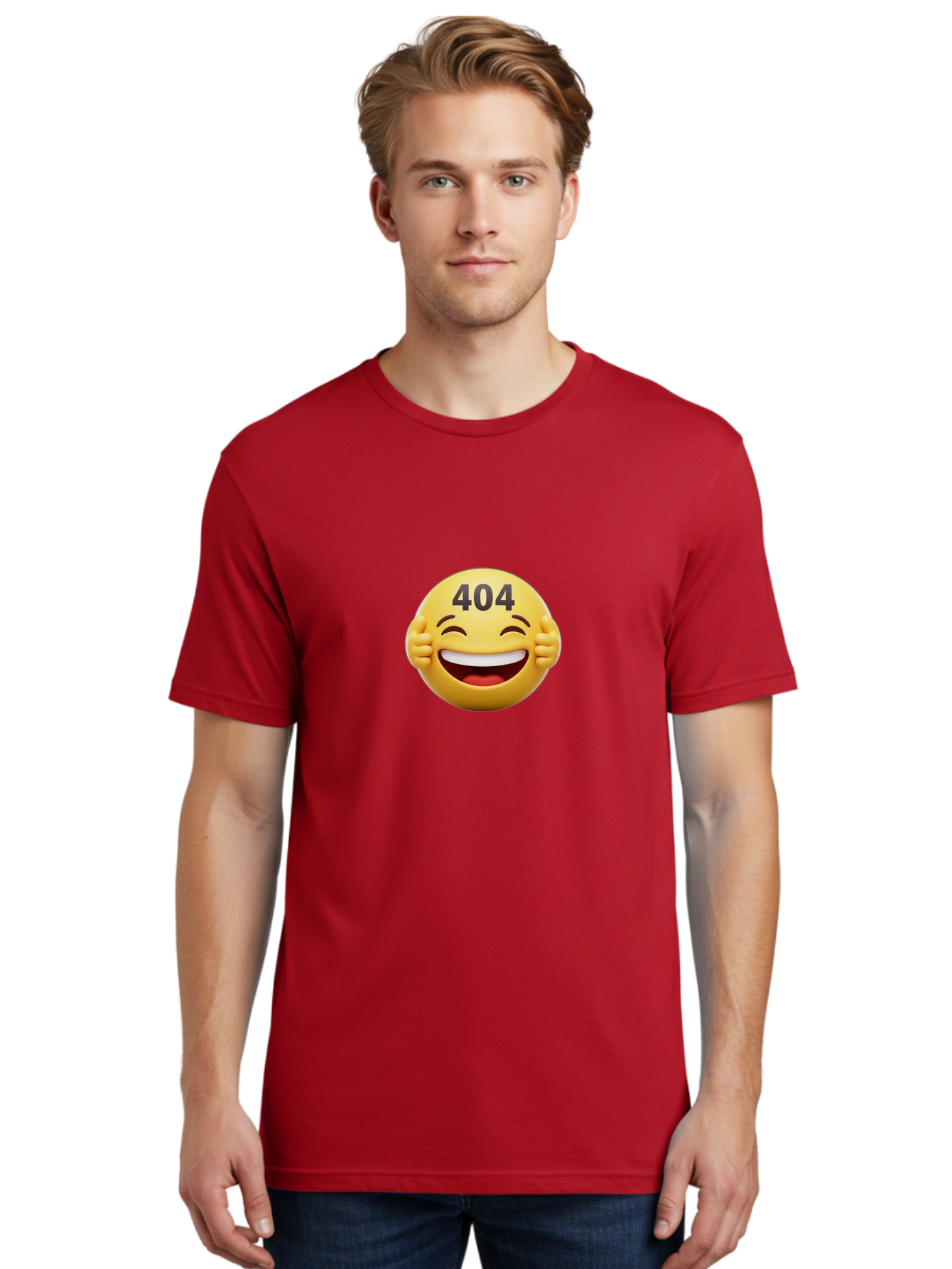 404-Emoji Men'S Graphic Tee, 100% Cotton, Comfortable Casual Summer Wear, Machine Washable, Error 404, Laughing Emoji, Funny Face, Humor, Internet Meme, Page Not Found, Error Message, Comedic Relief Baa071