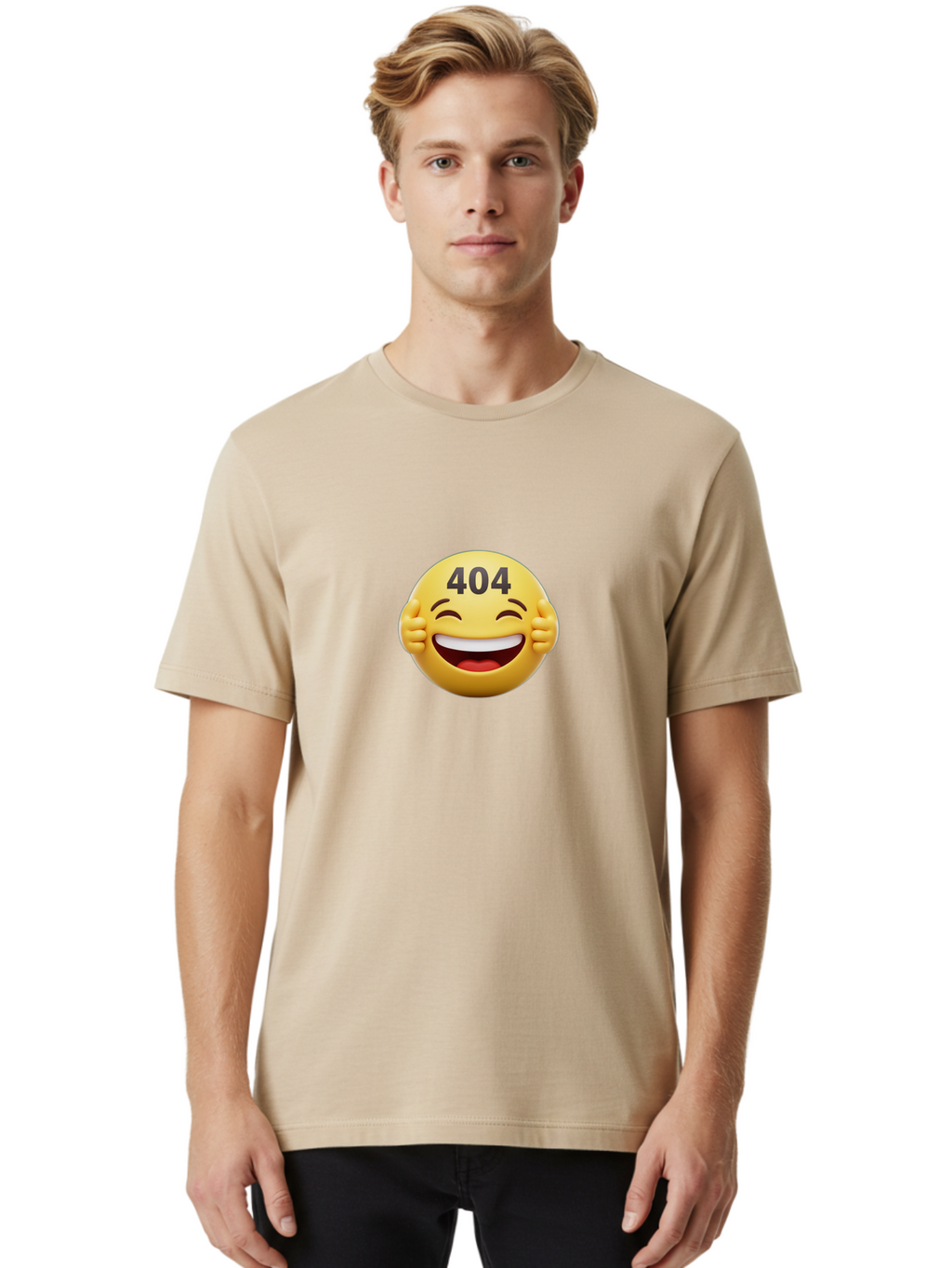 404-Emoji Men'S Graphic Tee, 100% Cotton, Comfortable Casual Summer Wear, Machine Washable, Error 404, Laughing Emoji, Funny Face, Humor, Internet Meme, Page Not Found, Error Message, Comedic Relief Baa071