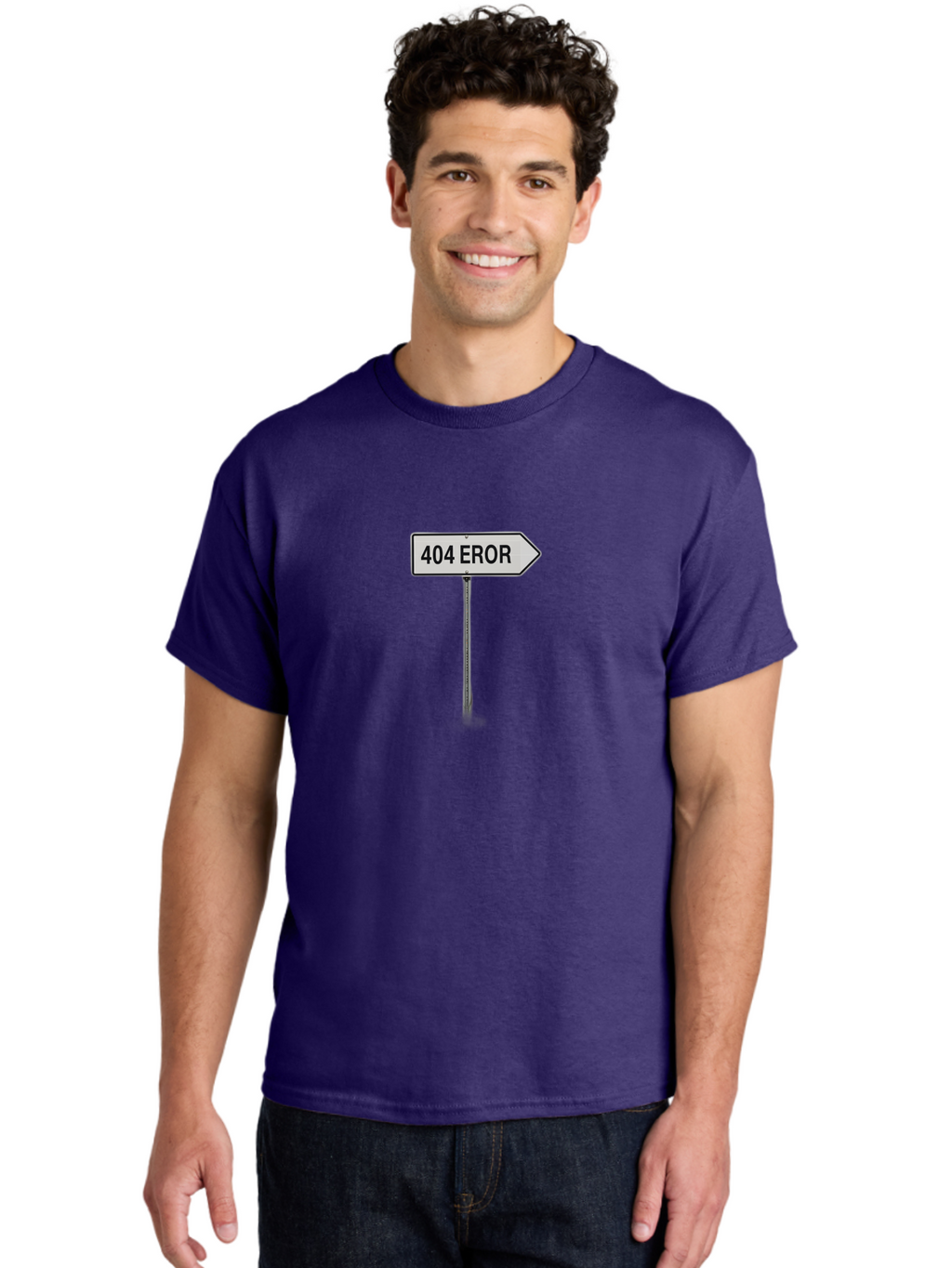 404-Eror Men'S Graphic Tee, 100% Cotton, Comfortable Casual Summer Wear, Machine Washable, 404 Error Sign, Navigation Sign, Error Message, Directional Sign, Misspelled Text, White Sign, Black Text, Arrow Sign, Metal Pole, Page Not Found Baa072