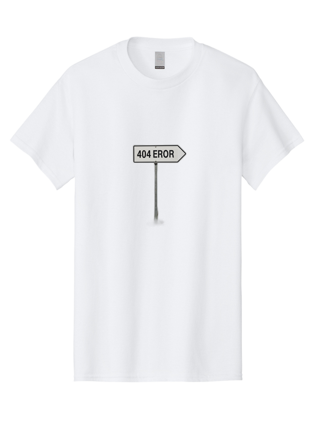 404-Eror Men'S Graphic Tee, 100% Cotton, Comfortable Casual Summer Wear, Machine Washable, 404 Error Sign, Navigation Sign, Error Message, Directional Sign, Misspelled Text, White Sign, Black Text, Arrow Sign, Metal Pole, Page Not Found Baa072