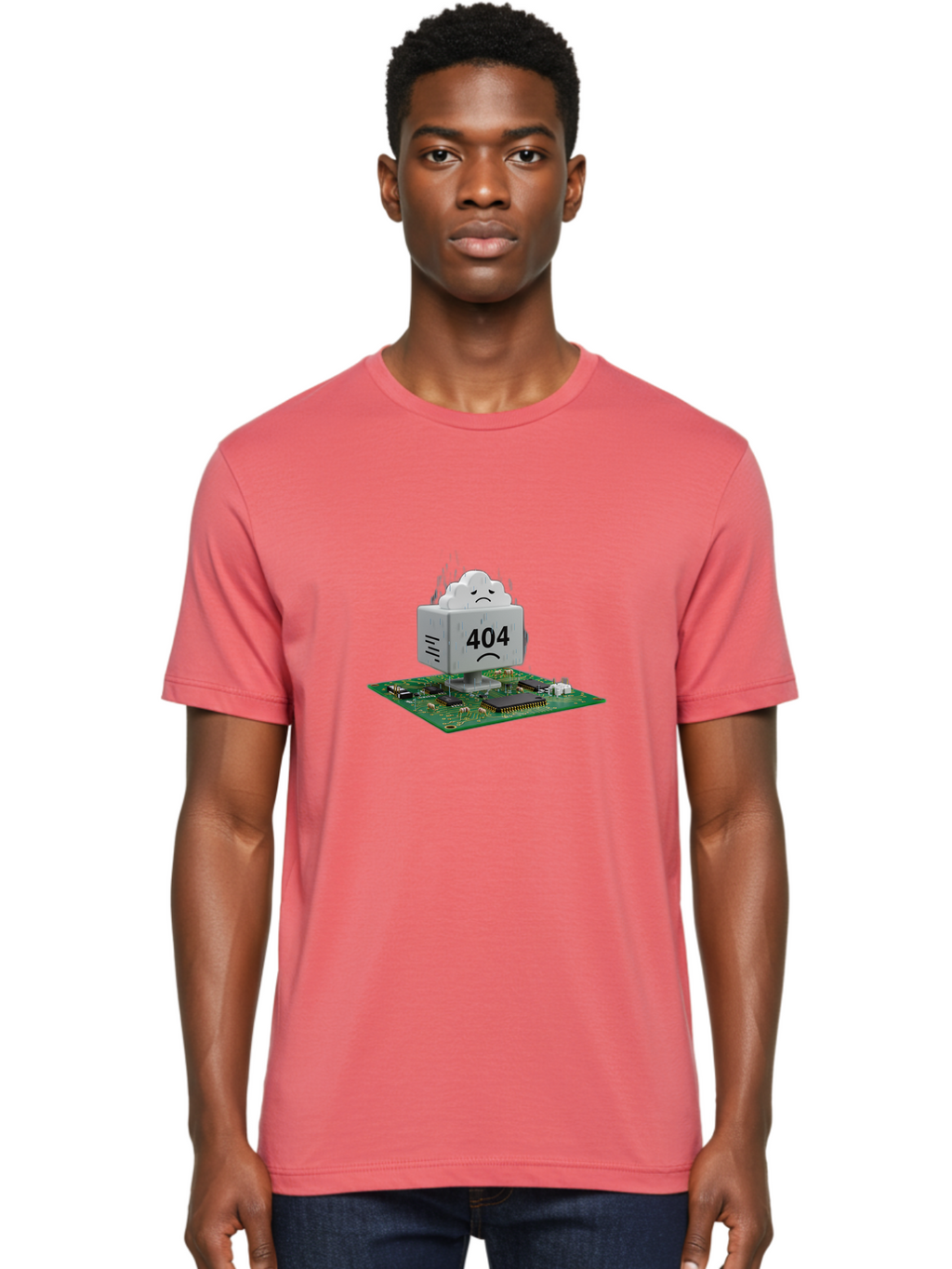 404-Error-10 Men'S Graphic Tee, 100% Cotton, Comfortable Casual Summer Wear, Machine Washable, 404 Error Message, Sad Cloud, Unhappy Face, Computer Hardware, Circuit Board, Error Code, Webpage Not Found, Broken Link, Digital Frustration, Baa074