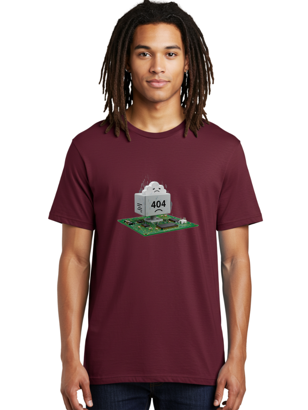 404-Error-10 Men'S Graphic Tee, 100% Cotton, Comfortable Casual Summer Wear, Machine Washable, 404 Error Message, Sad Cloud, Unhappy Face, Computer Hardware, Circuit Board, Error Code, Webpage Not Found, Broken Link, Digital Frustration, Baa074