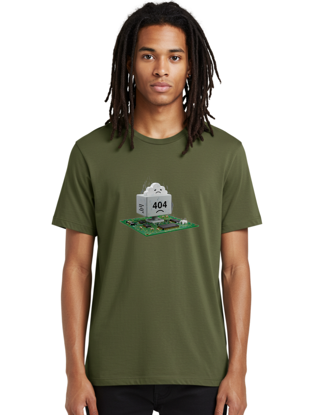 404-Error-10 Men'S Graphic Tee, 100% Cotton, Comfortable Casual Summer Wear, Machine Washable, 404 Error Message, Sad Cloud, Unhappy Face, Computer Hardware, Circuit Board, Error Code, Webpage Not Found, Broken Link, Digital Frustration, Baa074