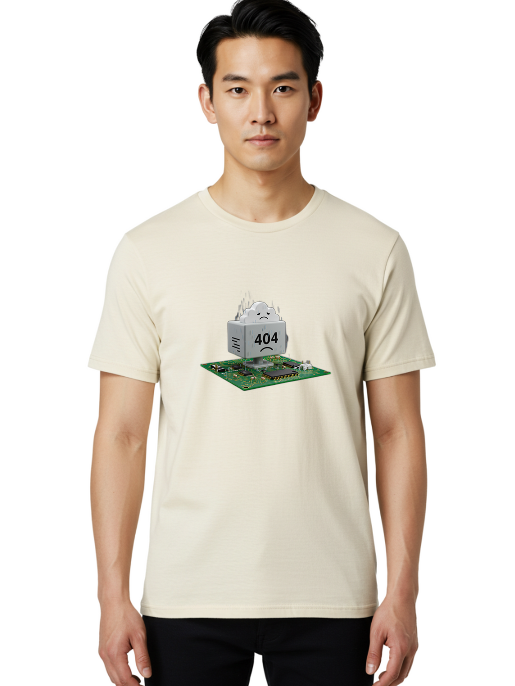 404-Error-10 Men'S Graphic Tee, 100% Cotton, Comfortable Casual Summer Wear, Machine Washable, 404 Error Message, Sad Cloud, Unhappy Face, Computer Hardware, Circuit Board, Error Code, Webpage Not Found, Broken Link, Digital Frustration, Baa074
