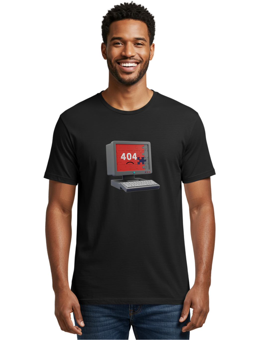 404-Error-11 Men'S Graphic Tee, 100% Cotton, Comfortable Casual Summer Wear, Machine Washable, Computer Monitor Displaying 404 Error, Jigsaw Puzzle Pieces, Error Message, Broken Screen, Technical Issue, Puzzle Pieces Falling Apart, Baa075