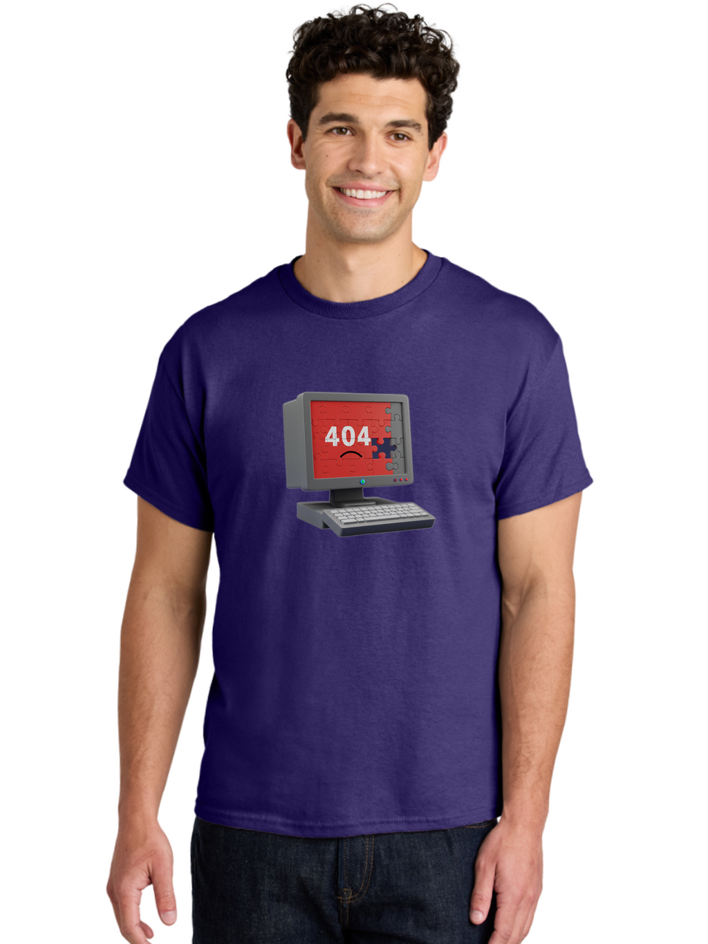 404-Error-11 Men'S Graphic Tee, 100% Cotton, Comfortable Casual Summer Wear, Machine Washable, Computer Monitor Displaying 404 Error, Jigsaw Puzzle Pieces, Error Message, Broken Screen, Technical Issue, Puzzle Pieces Falling Apart, Baa075