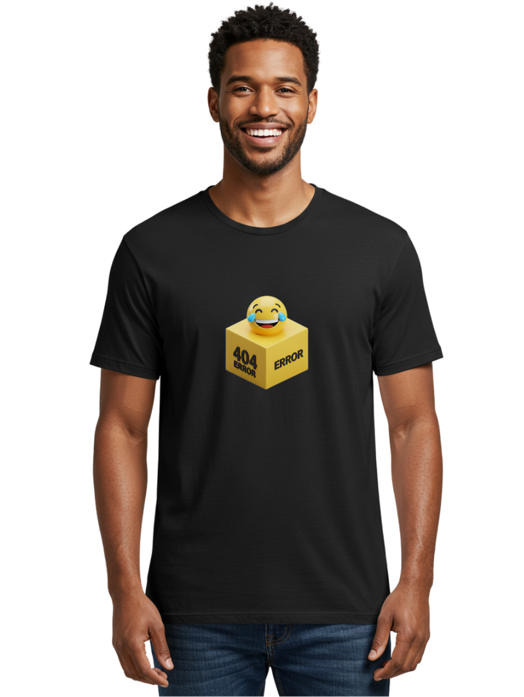404-Error-3 Men'S Graphic Tee, 100% Cotton, Comfortable Casual Summer Wear, Machine Washable, 404 Error, Error Message, Laughing Emoji, 3D Rendering, Humor, Comedy, Website Error, Webpage Not Found, Crying Laughing Face, Humorous 404 Baa077