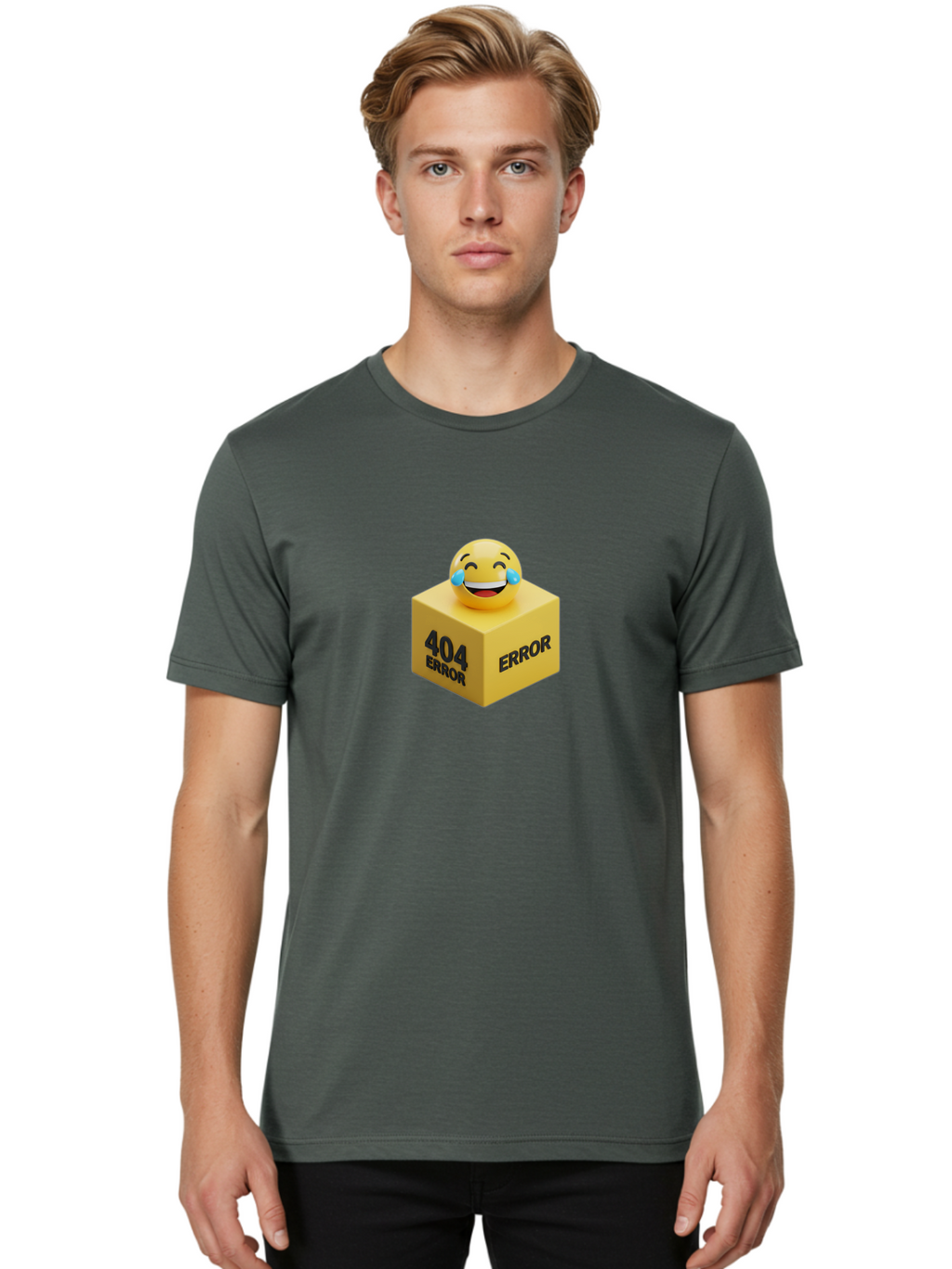 404-Error-3 Men'S Graphic Tee, 100% Cotton, Comfortable Casual Summer Wear, Machine Washable, 404 Error, Error Message, Laughing Emoji, 3D Rendering, Humor, Comedy, Website Error, Webpage Not Found, Crying Laughing Face, Humorous 404 Baa077