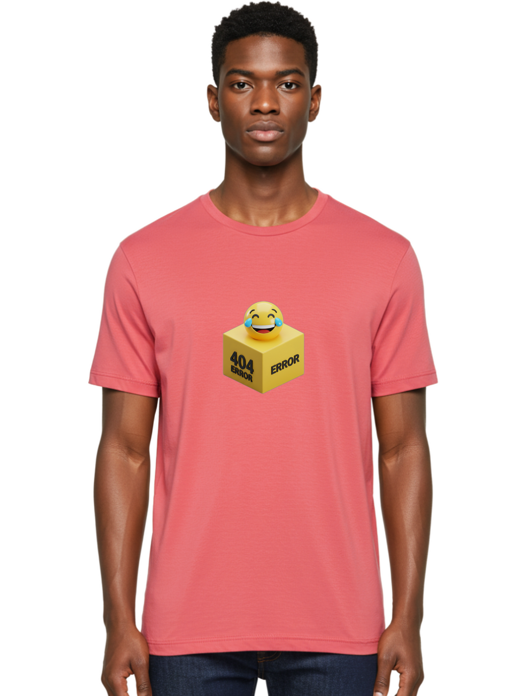 404-Error-3 Men'S Graphic Tee, 100% Cotton, Comfortable Casual Summer Wear, Machine Washable, 404 Error, Error Message, Laughing Emoji, 3D Rendering, Humor, Comedy, Website Error, Webpage Not Found, Crying Laughing Face, Humorous 404 Baa077