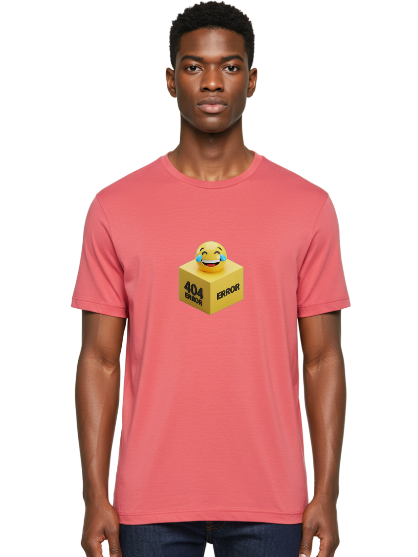 404-Error-3 Men'S Graphic Tee, 100% Cotton, Comfortable Casual Summer Wear, Machine Washable, 404 Error, Error Message, Laughing Emoji, 3D Rendering, Humor, Comedy, Website Error, Webpage Not Found, Crying Laughing Face, Humorous 404 Baa077