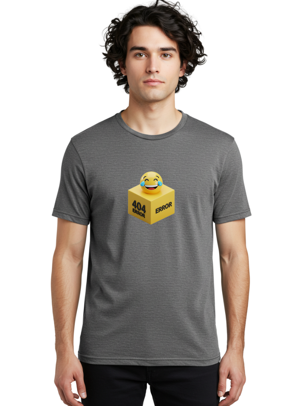 404-Error-3 Men'S Graphic Tee, 100% Cotton, Comfortable Casual Summer Wear, Machine Washable, 404 Error, Error Message, Laughing Emoji, 3D Rendering, Humor, Comedy, Website Error, Webpage Not Found, Crying Laughing Face, Humorous 404 Baa077