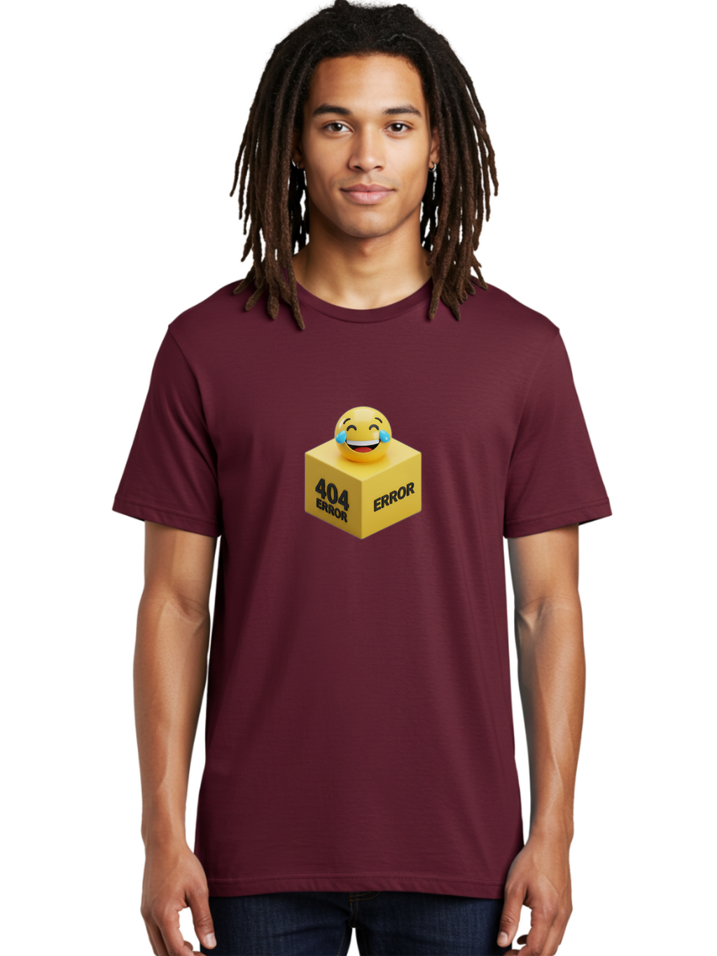 404-Error-3 Men'S Graphic Tee, 100% Cotton, Comfortable Casual Summer Wear, Machine Washable, 404 Error, Error Message, Laughing Emoji, 3D Rendering, Humor, Comedy, Website Error, Webpage Not Found, Crying Laughing Face, Humorous 404 Baa077
