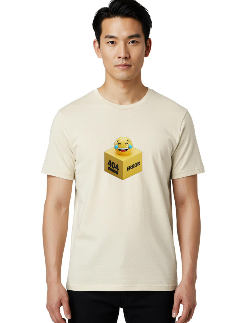 404-Error-3 Men'S Graphic Tee, 100% Cotton, Comfortable Casual Summer Wear, Machine Washable, 404 Error, Error Message, Laughing Emoji, 3D Rendering, Humor, Comedy, Website Error, Webpage Not Found, Crying Laughing Face, Humorous 404 Baa077