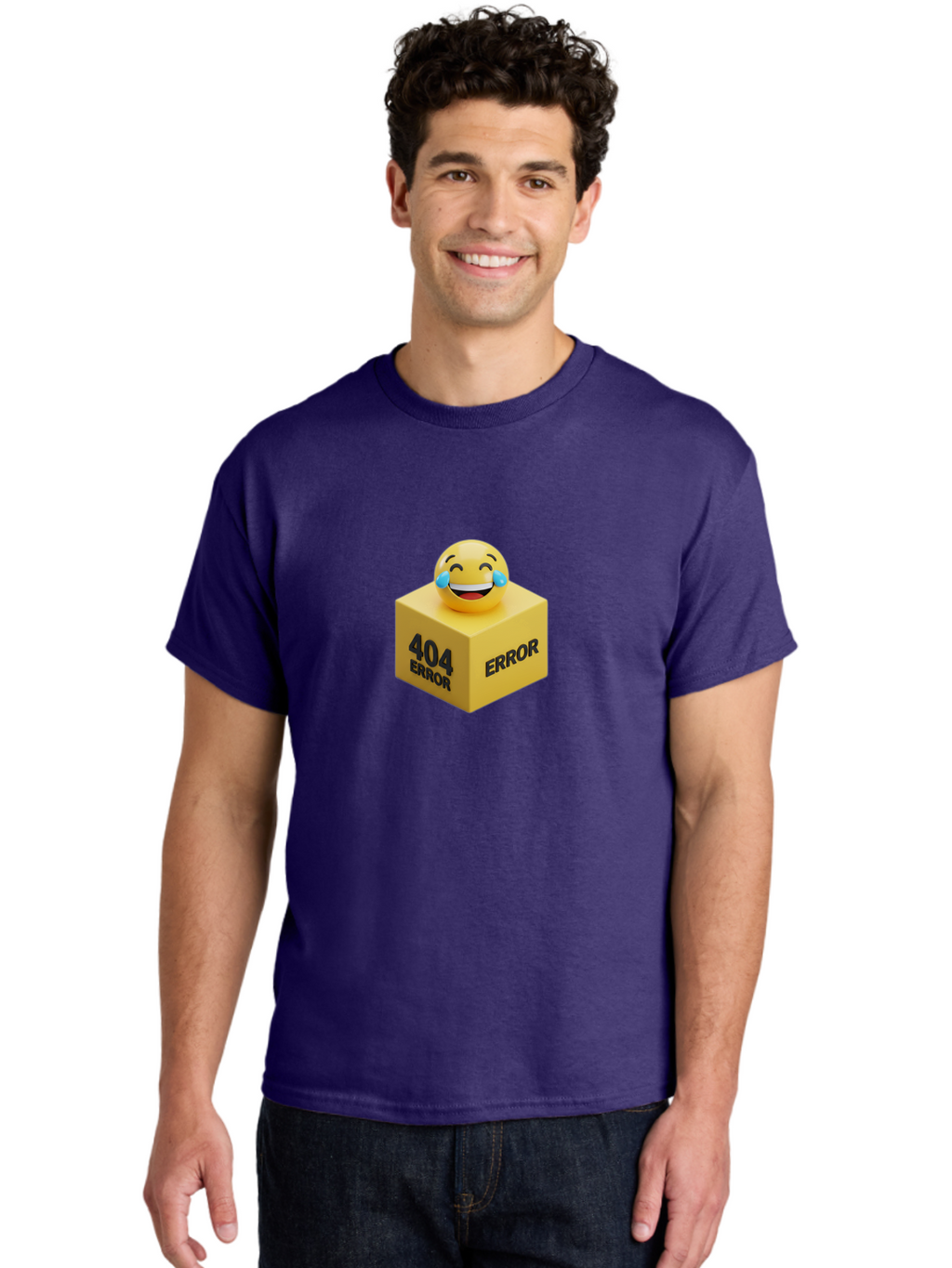 404-Error-3 Men'S Graphic Tee, 100% Cotton, Comfortable Casual Summer Wear, Machine Washable, 404 Error, Error Message, Laughing Emoji, 3D Rendering, Humor, Comedy, Website Error, Webpage Not Found, Crying Laughing Face, Humorous 404 Baa077