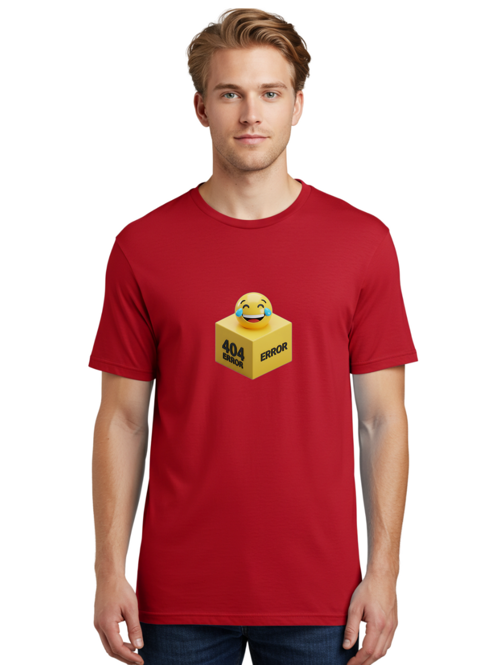 404-Error-3 Men'S Graphic Tee, 100% Cotton, Comfortable Casual Summer Wear, Machine Washable, 404 Error, Error Message, Laughing Emoji, 3D Rendering, Humor, Comedy, Website Error, Webpage Not Found, Crying Laughing Face, Humorous 404 Baa077