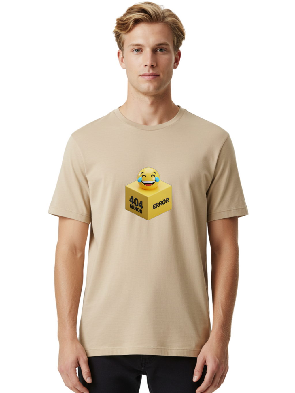 404-Error-3 Men'S Graphic Tee, 100% Cotton, Comfortable Casual Summer Wear, Machine Washable, 404 Error, Error Message, Laughing Emoji, 3D Rendering, Humor, Comedy, Website Error, Webpage Not Found, Crying Laughing Face, Humorous 404 Baa077