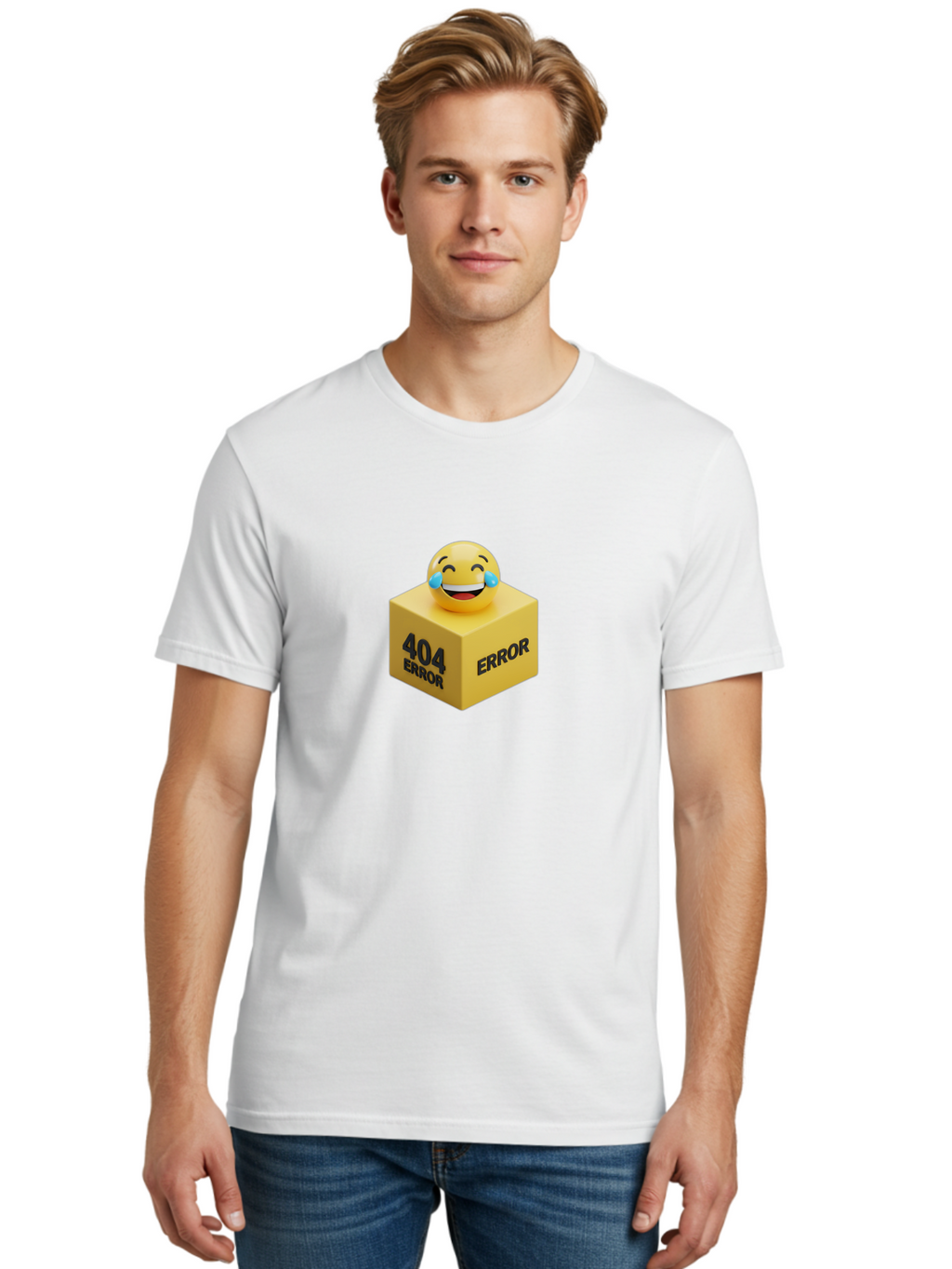 404-Error-3 Men'S Graphic Tee, 100% Cotton, Comfortable Casual Summer Wear, Machine Washable, 404 Error, Error Message, Laughing Emoji, 3D Rendering, Humor, Comedy, Website Error, Webpage Not Found, Crying Laughing Face, Humorous 404 Baa077