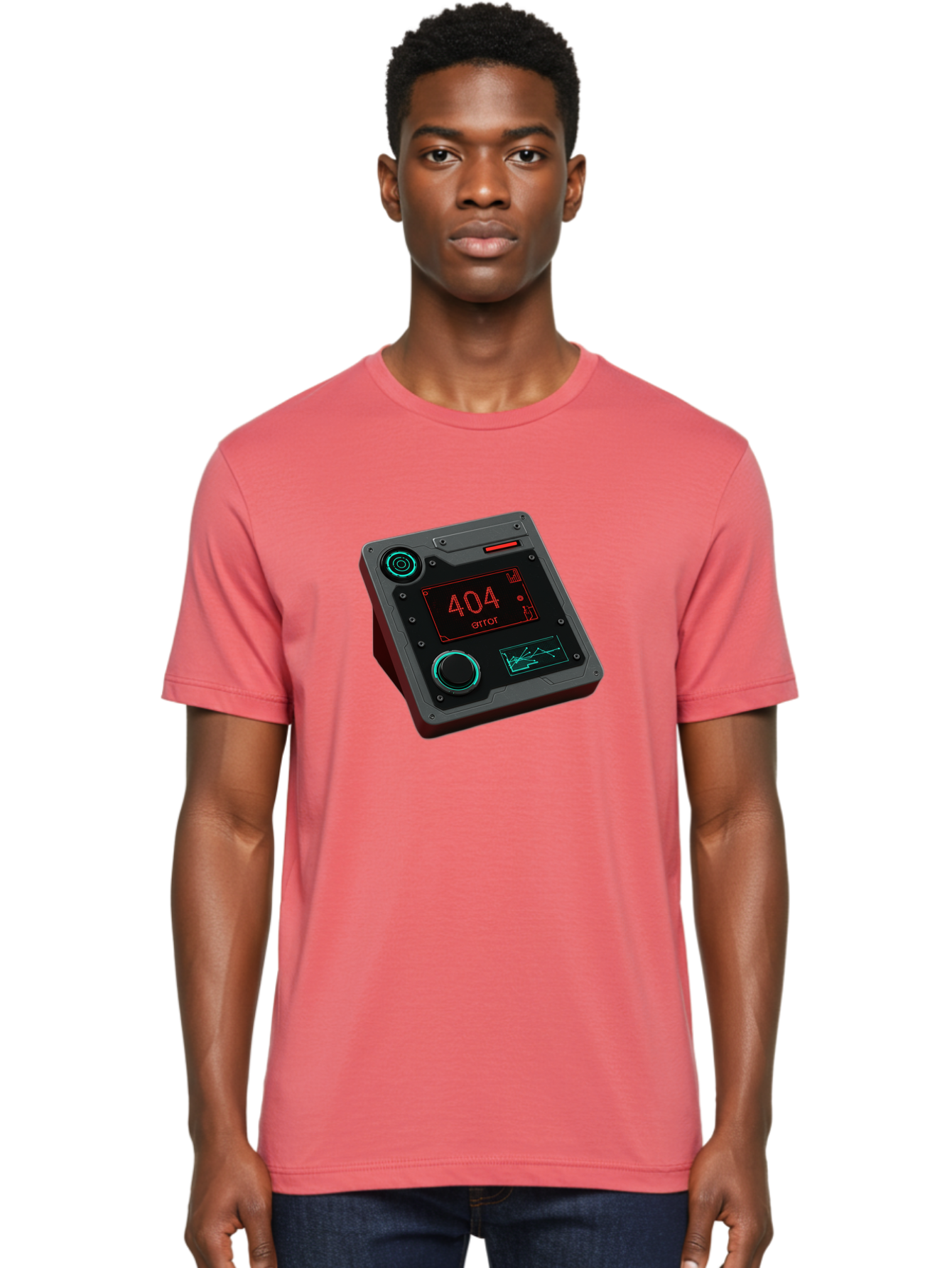 404-Error-4 Men'S Graphic Tee, 100% Cotton, Comfortable Casual Summer Wear, Machine Washable, Futuristic Device, 404 Error Message, Neon Lights, Digital Display, Error Screen, Cyberpunk Technology, Glitchy Interface, High-Tech Gadget Baa078