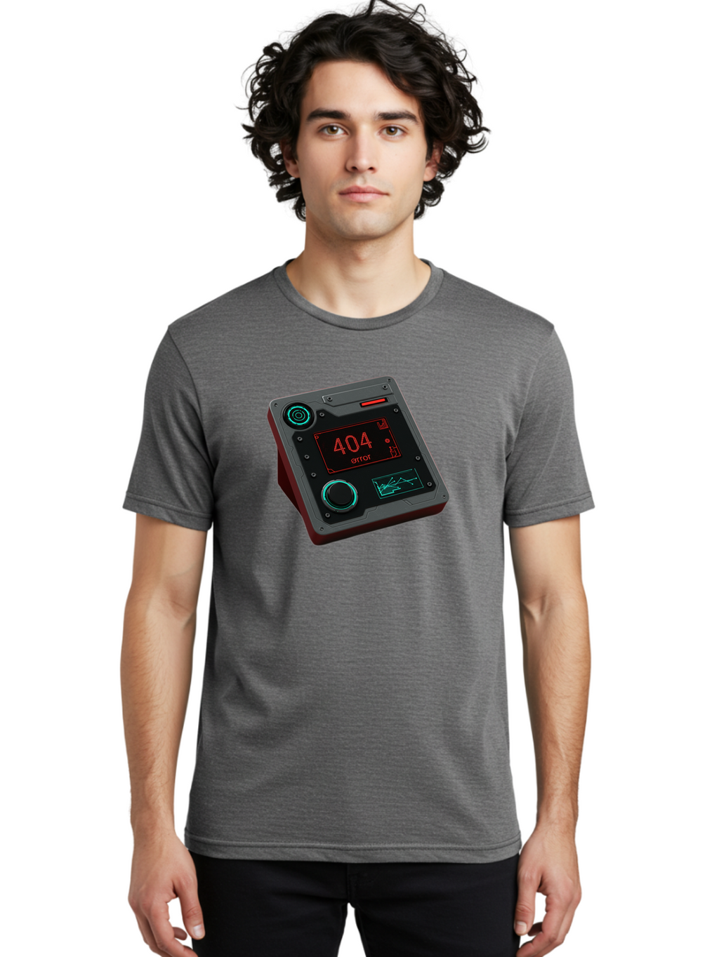 404-Error-4 Men'S Graphic Tee, 100% Cotton, Comfortable Casual Summer Wear, Machine Washable, Futuristic Device, 404 Error Message, Neon Lights, Digital Display, Error Screen, Cyberpunk Technology, Glitchy Interface, High-Tech Gadget Baa078