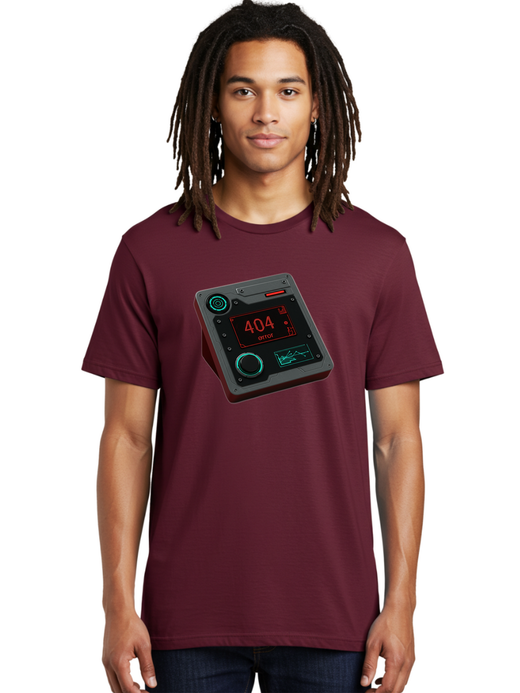 404-Error-4 Men'S Graphic Tee, 100% Cotton, Comfortable Casual Summer Wear, Machine Washable, Futuristic Device, 404 Error Message, Neon Lights, Digital Display, Error Screen, Cyberpunk Technology, Glitchy Interface, High-Tech Gadget Baa078