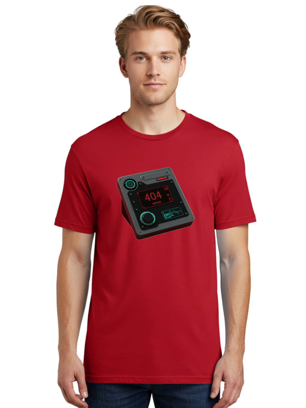 404-Error-4 Men'S Graphic Tee, 100% Cotton, Comfortable Casual Summer Wear, Machine Washable, Futuristic Device, 404 Error Message, Neon Lights, Digital Display, Error Screen, Cyberpunk Technology, Glitchy Interface, High-Tech Gadget Baa078